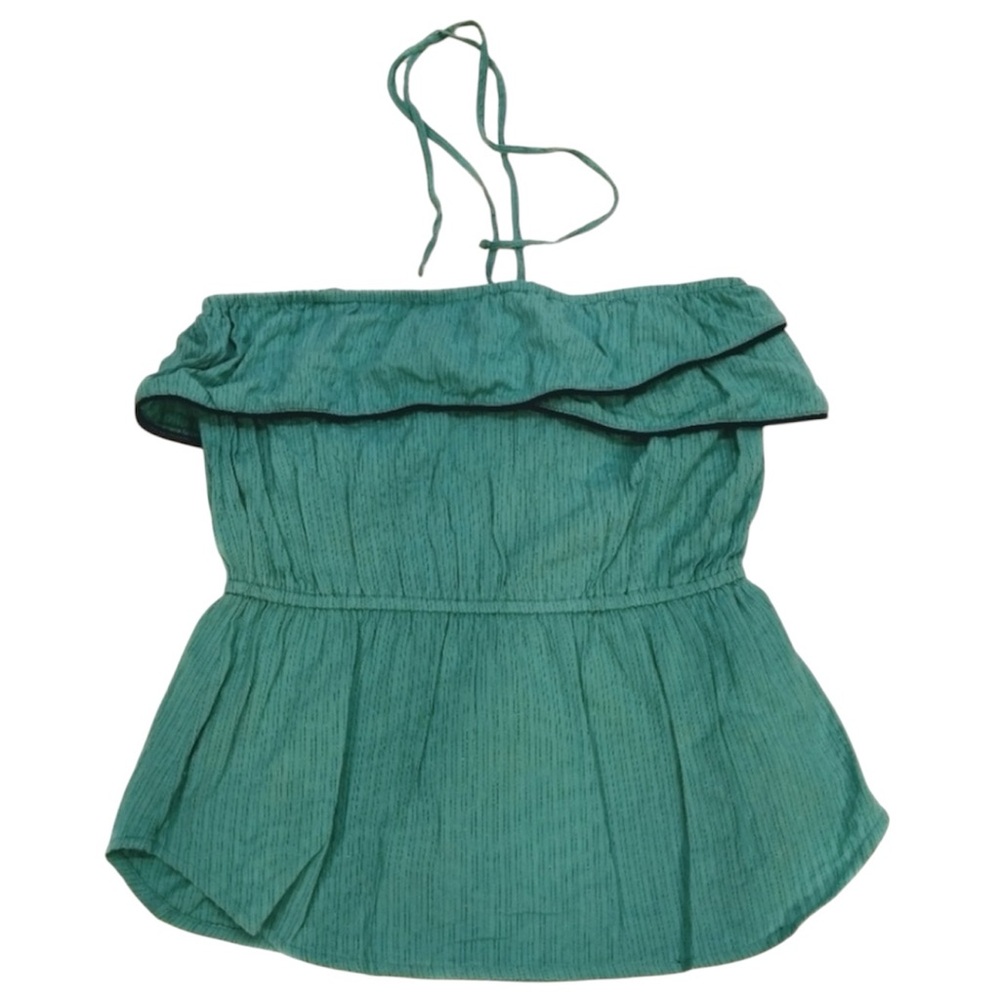 Roxy Large Teal Green Smocked Halter Tank Top Beach Vacation Summer